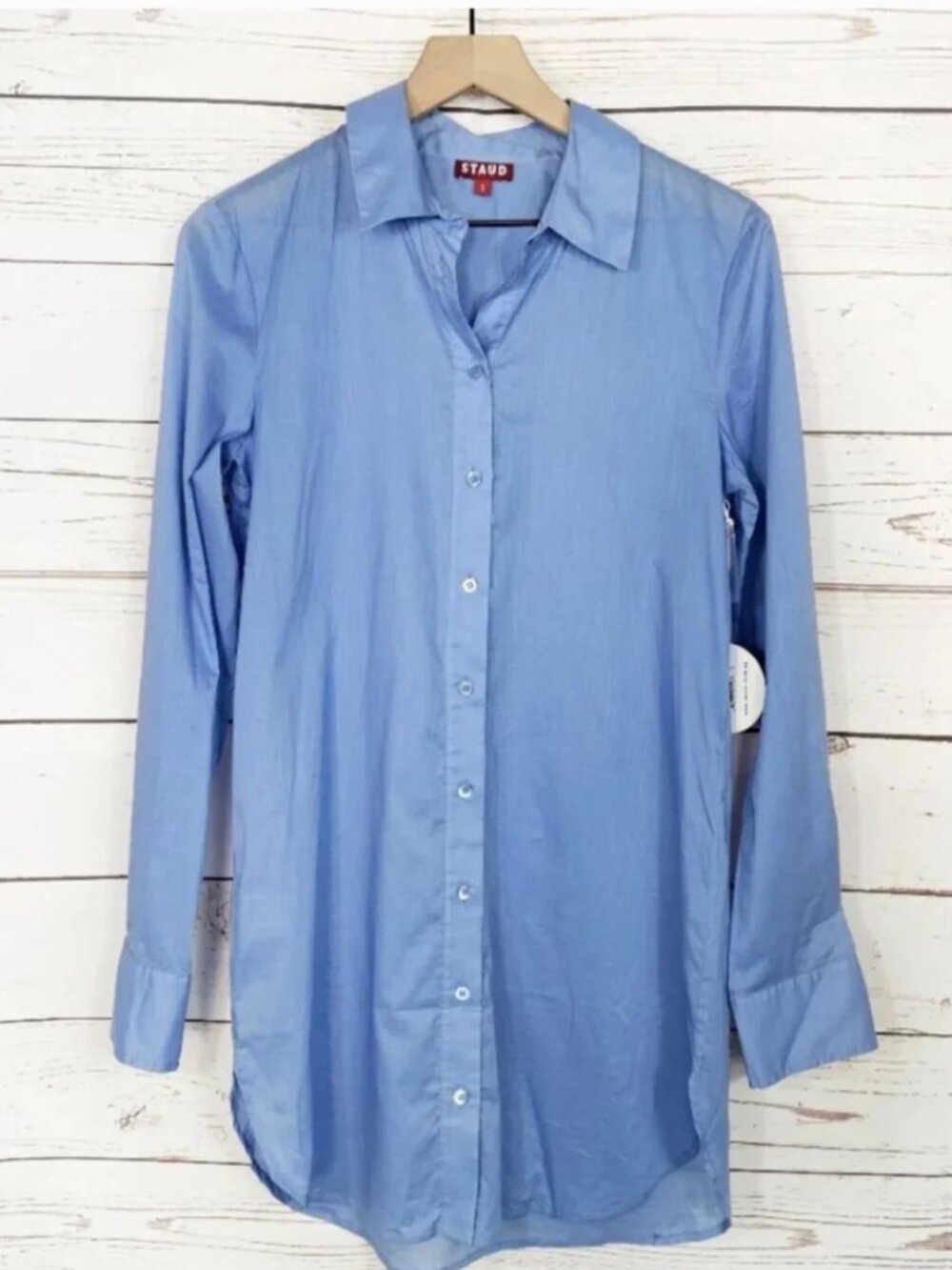 Staud Blue Cotton Beach Cover Up Shirt Dress Oversized Button Down Small